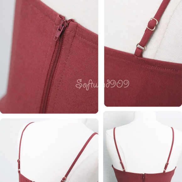 Rust Mauve Lace Up Corset Plunge Cute Skater Dress - Picture 5 of 8